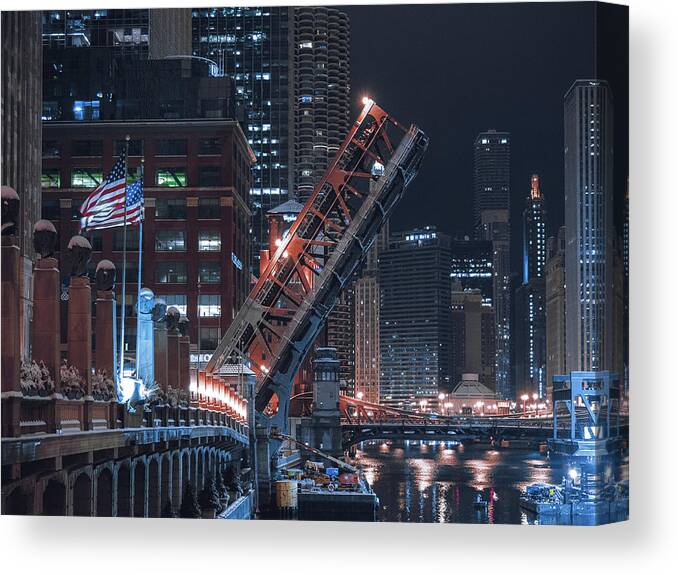 Chicago Canvas Print featuring the photograph Wells Street Bridge Up by Nisah Cheatham