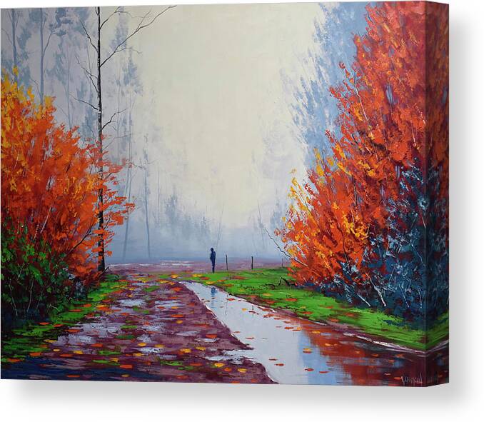 Wet Autumn Canvas Print featuring the painting Wet Autumn Day Landscape by Graham Gercken