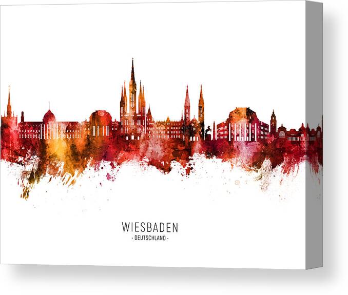 Wiesbaden Canvas Print featuring the digital art Wiesbaden Germany Skyline #52 by Michael Tompsett