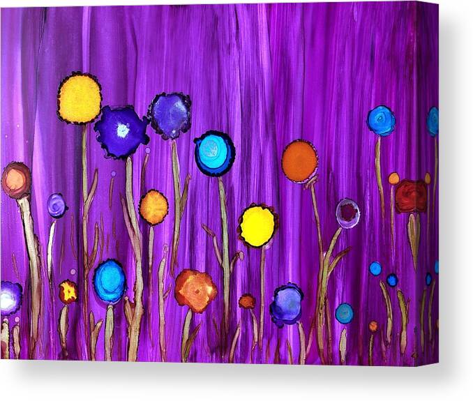 Wildflowers Canvas Print featuring the painting Wildflowers Against Purple Background by Rachelle Stracke