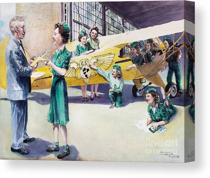 Aviation Canvas Print featuring the painting William Piper and the Wing Scouts by Merana Cadorette