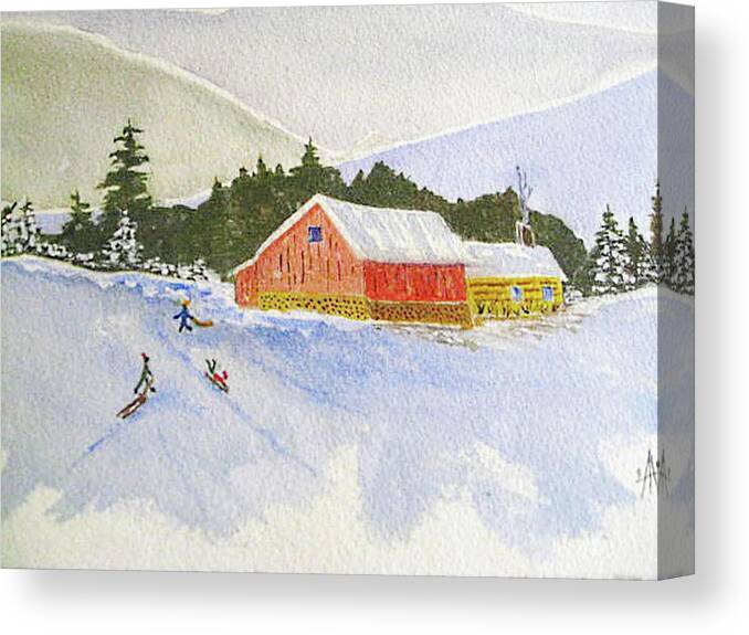 Sledding Paintings Canvas Print featuring the painting Winter Fun by Stacey Carlson