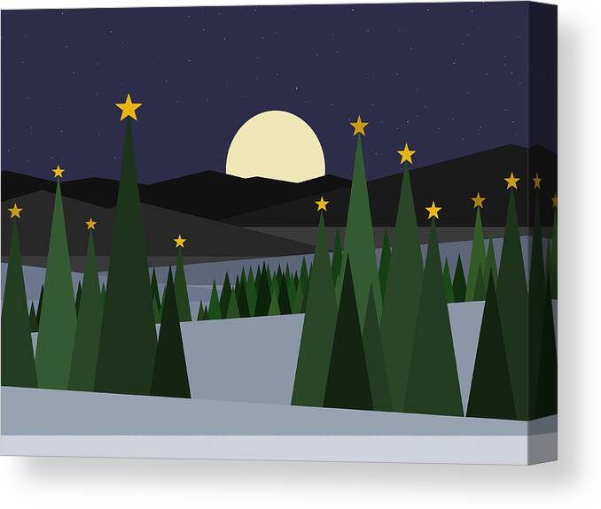 Winter Night With Stars Canvas Print featuring the digital art Winter Night with Stars by Val Arie