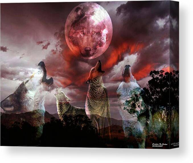 Wolfs Canvas Print featuring the digital art Wolf Moon by Evelyn Patrick