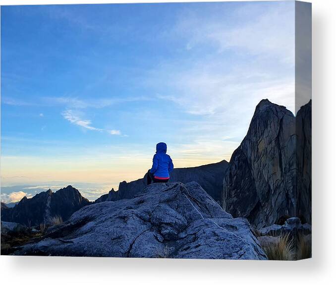 Mature Women Canvas Print featuring the photograph Women at Mt. Kinabalu Looking Over Low's Gully During Sunrise by Nora Carol Photography