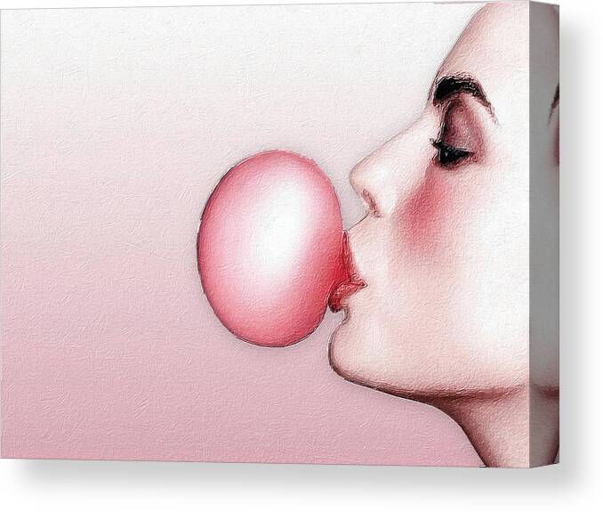 Bubble Gum Canvas Print featuring the painting Women Classic Icon Retro with Bubble Gum by Tony Rubino