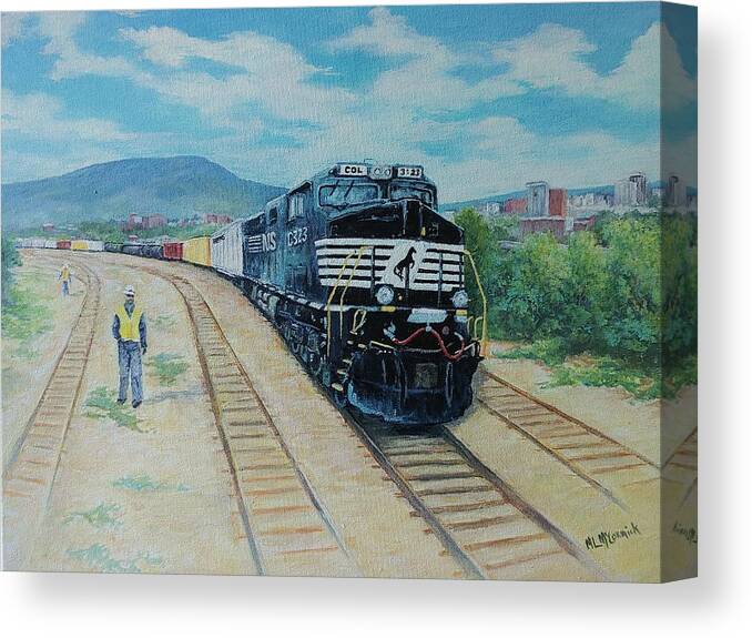 Trains Canvas Print featuring the painting Working Heartily by ML McCormick