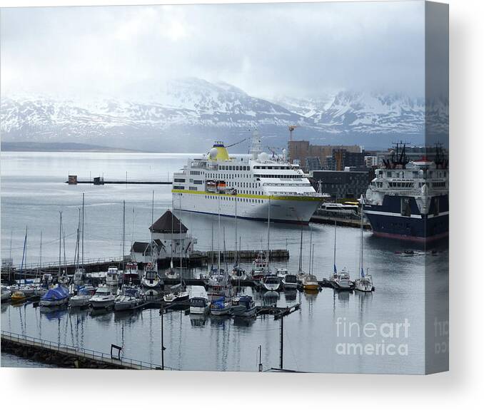 Yachts Canvas Print featuring the photograph Yachts and Cruise Ship MS Hamburg at Tromso, Norway by Phil Banks
