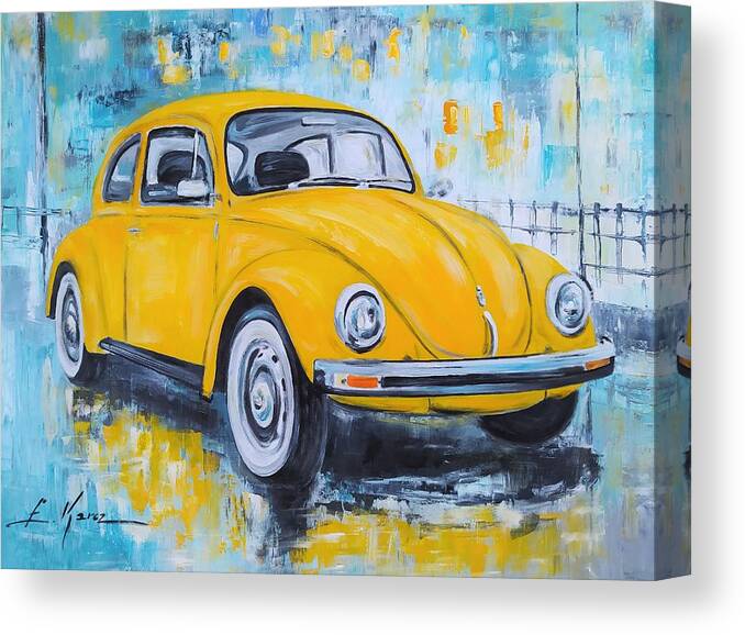 Volkswagen Canvas Print featuring the painting Yellow VW Beetle by Luke Karcz