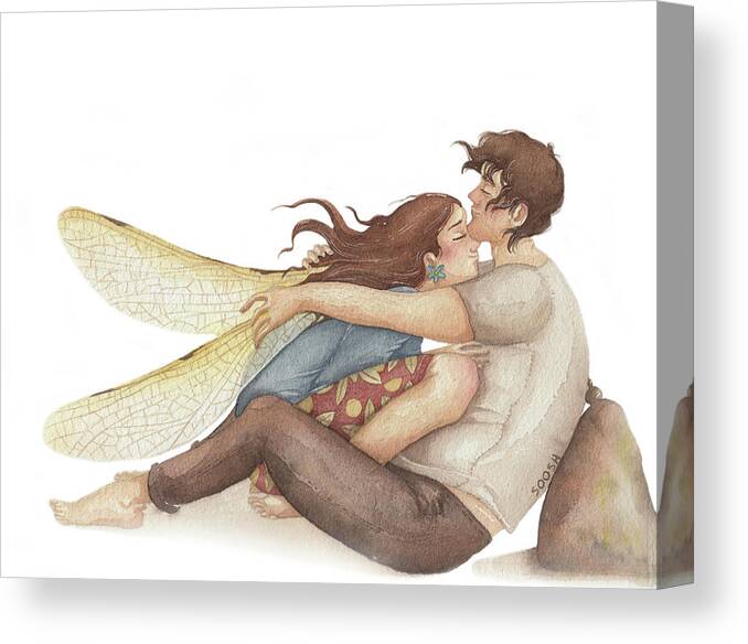 Illustration Canvas Print featuring the drawing Your wings are safe with me by Soosh