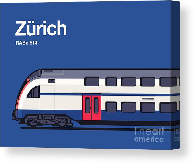 World Train Canvas Print featuring the digital art Zurich RABe 514 Switzerland World Train Side Blue by Organic Synthesis