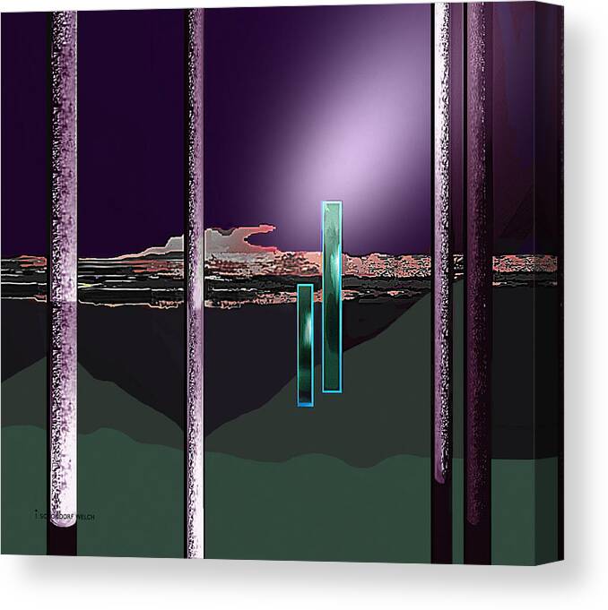 Night Canvas Print featuring the painting 076 - Landscape with columns and two monoliths by Irmgard Schoendorf Welch