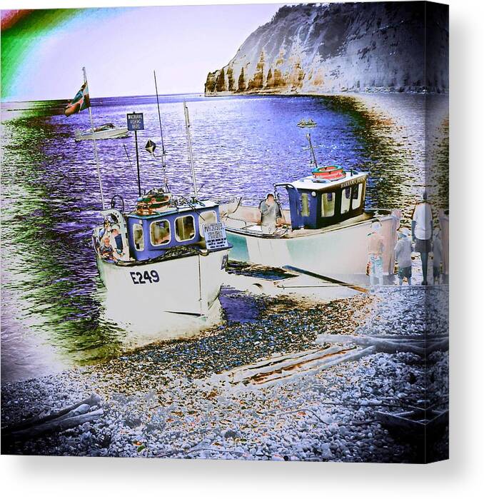 Fish Fishing Boats Sea Flags Beach Beaches Explore Earth Clif Rock Art Artist Edit Editor Instaart Instalove Love Fun Play Candyfloss Happy Canvas Print featuring the photograph Fishing Boats Photo Edit #1 by Candy Floss Happy