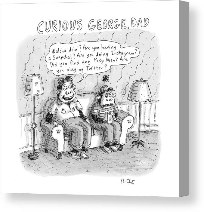 Title: Curious George Canvas Print featuring the drawing New Yorker January 2nd, 2017 by Roz Chast