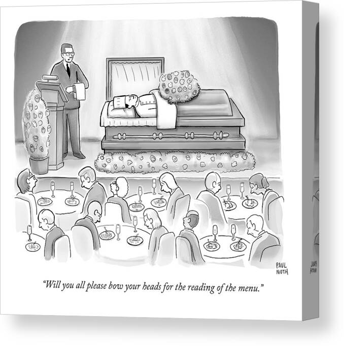 Cctk Canvas Print featuring the drawing A Dead Chef Is In A Casket And A Bunch Of People by Paul Noth