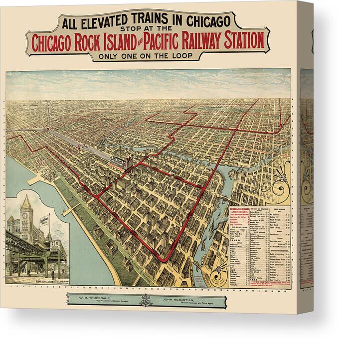 Chicago Canvas Print featuring the drawing Antique Railroad Map of Chicago - 1897 by Blue Monocle