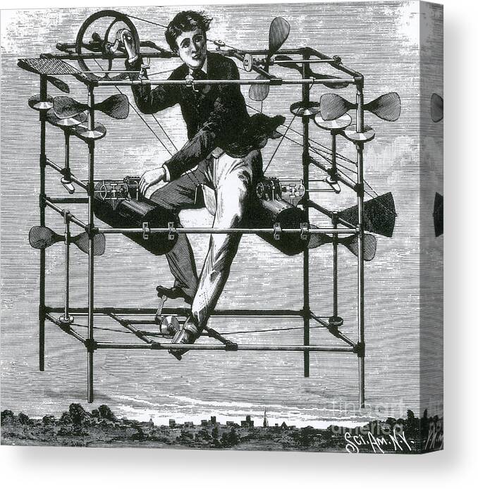 Science Canvas Print featuring the photograph Ayres New Aerial Machine, 1885 by Science Source