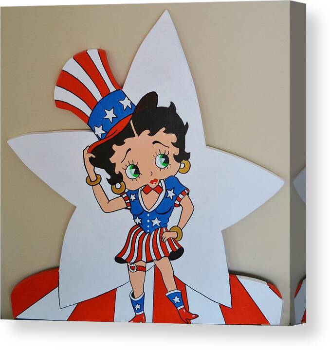 Betty Boop Canvas Print featuring the painting Betty Boop celibrating the 4th o July by Thomas Kolendra