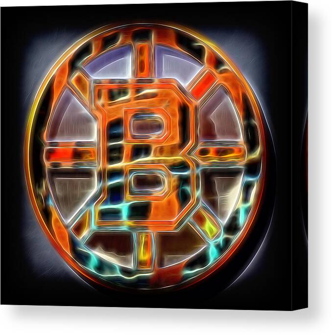 Boston Canvas Print featuring the photograph Boston Bruins Logo by Stephen Stookey