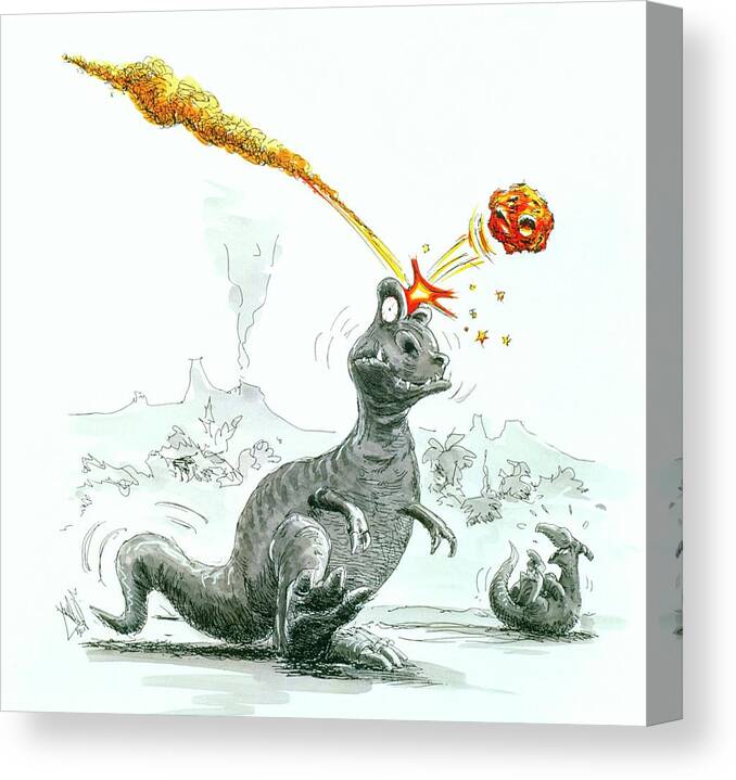 Dinosaur Canvas Print featuring the photograph Caricature Of The Death Of Dinosaurs By Meteorite by Lutz Langedetlev Van Ravenswaay