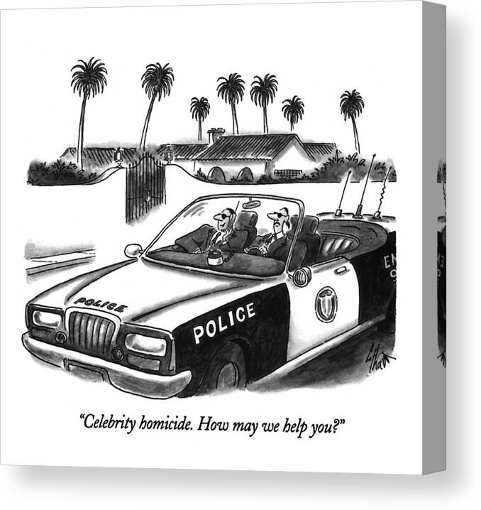 
Crime Canvas Print featuring the drawing Celebrity Homicide. How May We Help You? by Frank Cotham