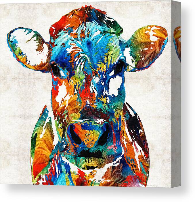 Bull Canvas Print featuring the painting Colorful Cow Art - Mootown - By Sharon Cummings by Sharon Cummings