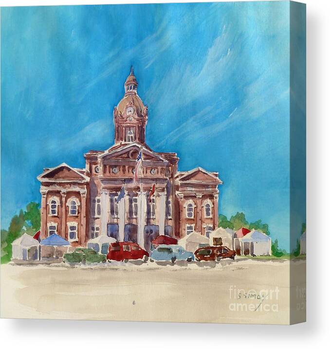 Coweta County Canvas Print featuring the painting Coweta County Courthouse Painting by Sally Simon