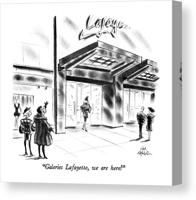 
Shopping Canvas Print featuring the drawing Galeries Lafayette by Ed Fisher