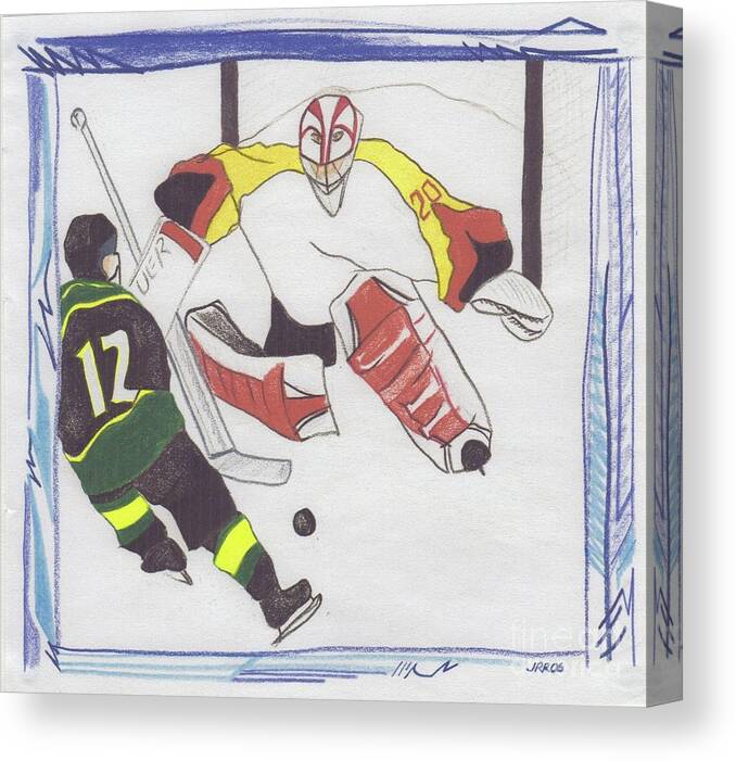 Hockey Canvas Print featuring the drawing Shut Out by jrr by First Star Art