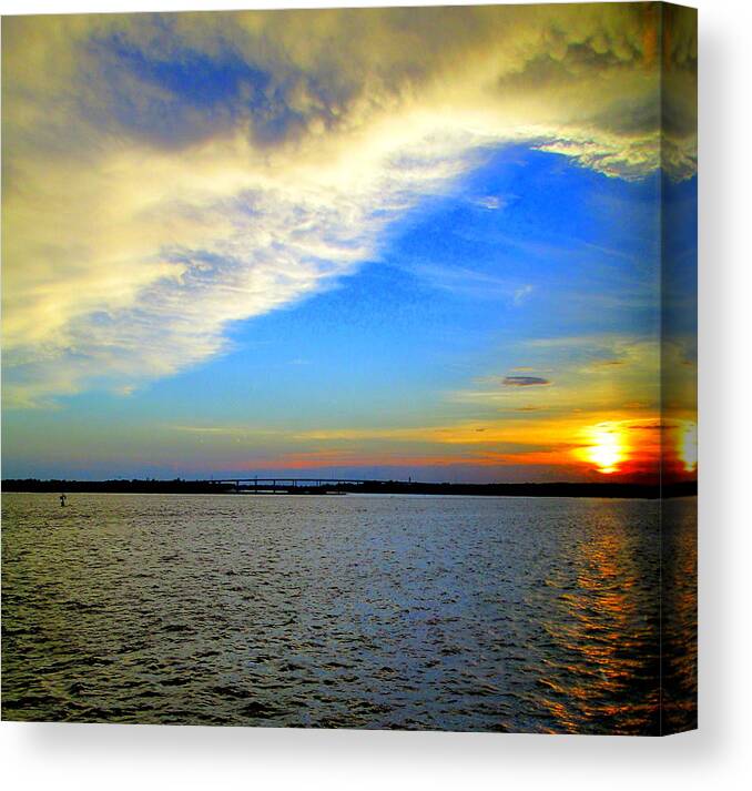 Arthur Ravenel Jr Bridge Canvas Print featuring the photograph Harbor Sunset 2 by Randall Weidner