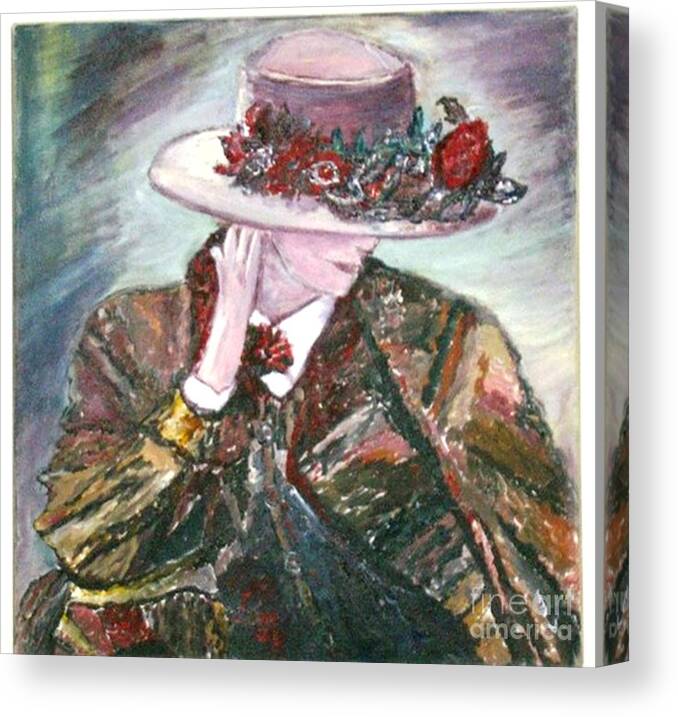 Figurative Canvas Print featuring the painting I Borrowed My Mother's Hat by Helena Bebirian