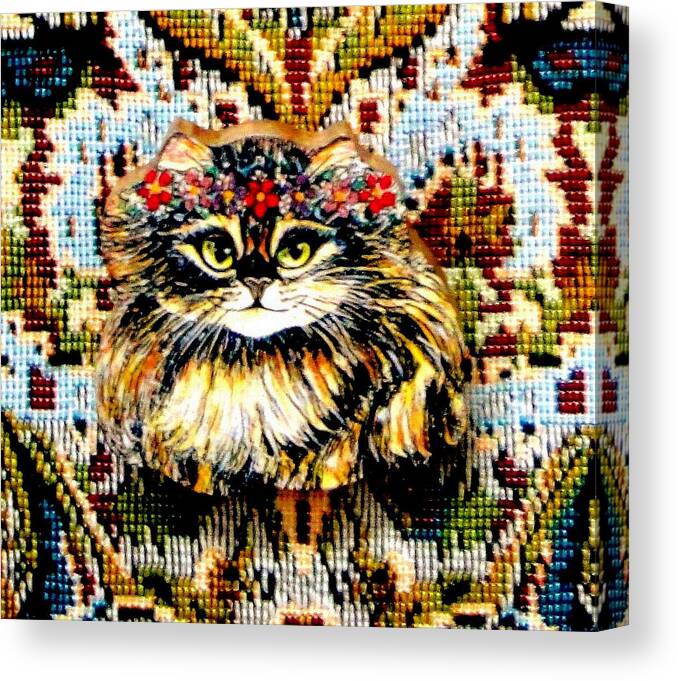 Wooden Pin Canvas Print featuring the jewelry Kitty Wooden Pin by Natalie Holland