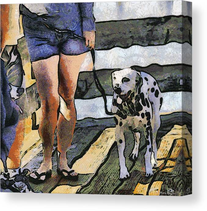 Barbara Snyder Canvas Print featuring the digital art Leggy Girl And Dog Spot by Barbara Snyder