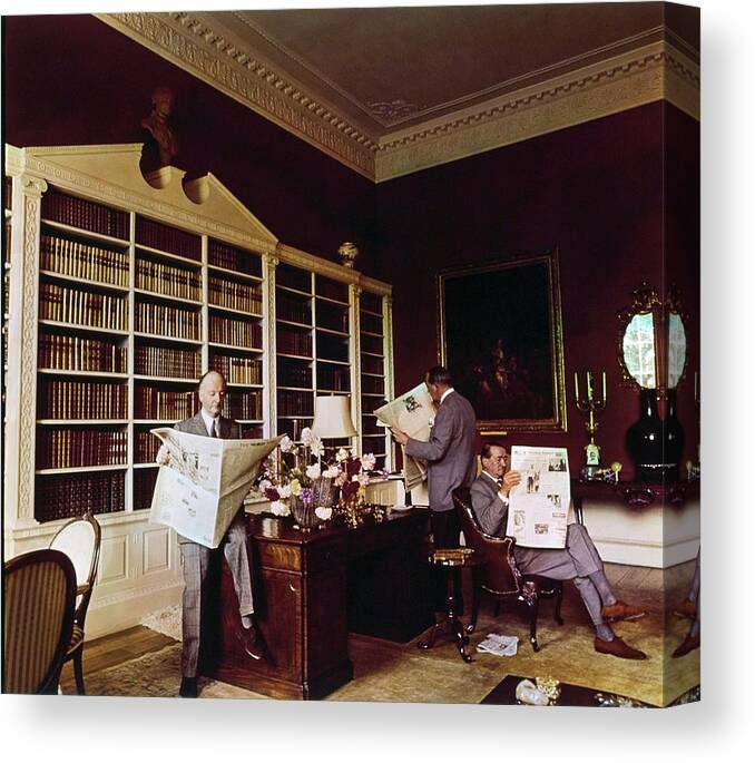 Society Canvas Print featuring the photograph Library In Home Of Lord Iliffe by Henry Clarke