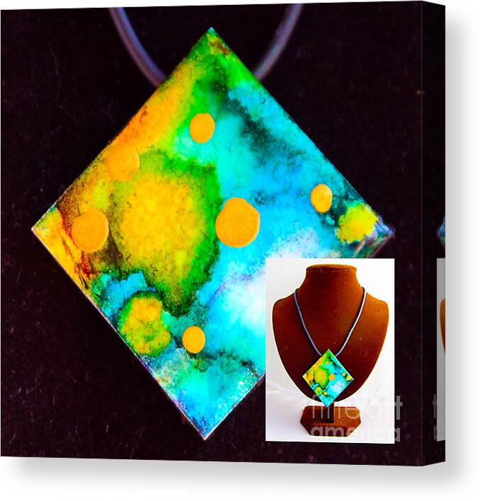 Alcohol Ink Canvas Print featuring the painting Many Moons Necklace by Alene Sirott-Cope