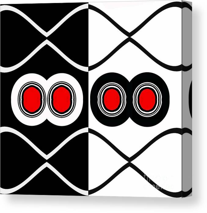 Black And White And Red Art Canvas Print featuring the digital art Minimalism Geometric Art Black White Red Abstract Print No.83. by Drinka Mercep