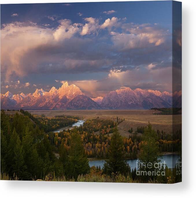Water Photography Canvas Print featuring the photograph Morning light at Snake River Overlook by Keith Kapple