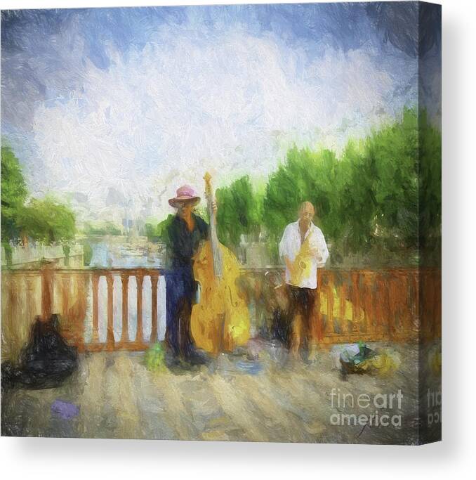 Music Canvas Print featuring the photograph Musicians on a Bridge by Jim Hatch