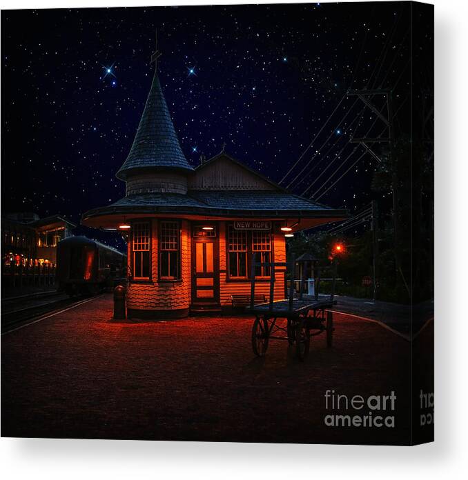 Night Canvas Print featuring the photograph New Hope and Ivyland under the Stars by Debra Fedchin