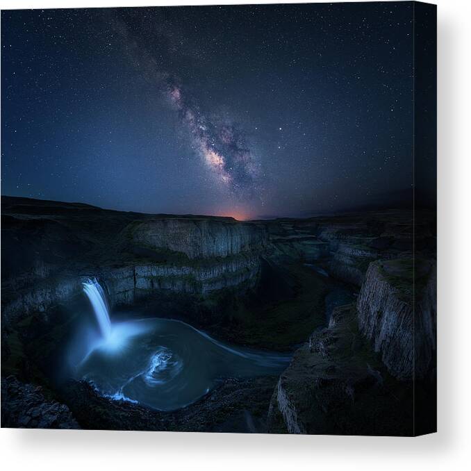 Sky Canvas Print featuring the photograph Palouse Waterfall And The Milky Way by Jie Chen