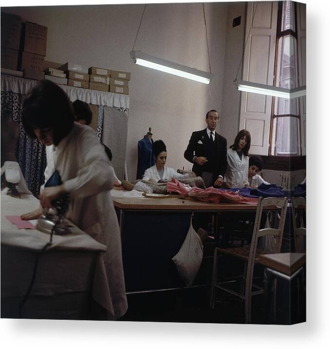 Fashion Canvas Print featuring the photograph Pucci In A Workroom by Horst P. Horst
