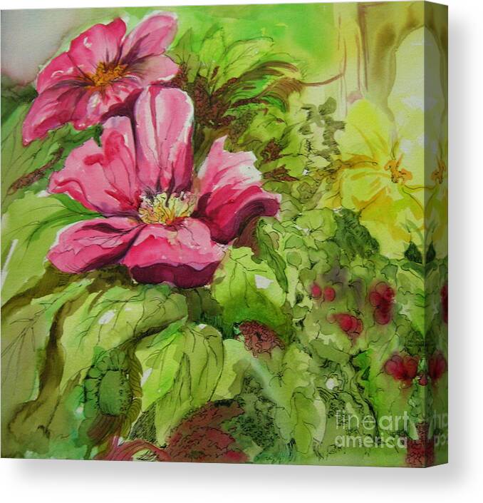 Flowers Canvas Print featuring the painting Red and Yellow Flowers by Genie Morgan
