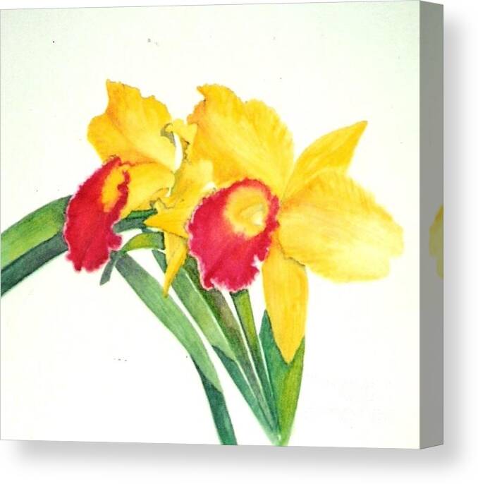 Floral Canvas Print featuring the painting Ruby Kissed Orchids by Sandra Neumann Wilderman