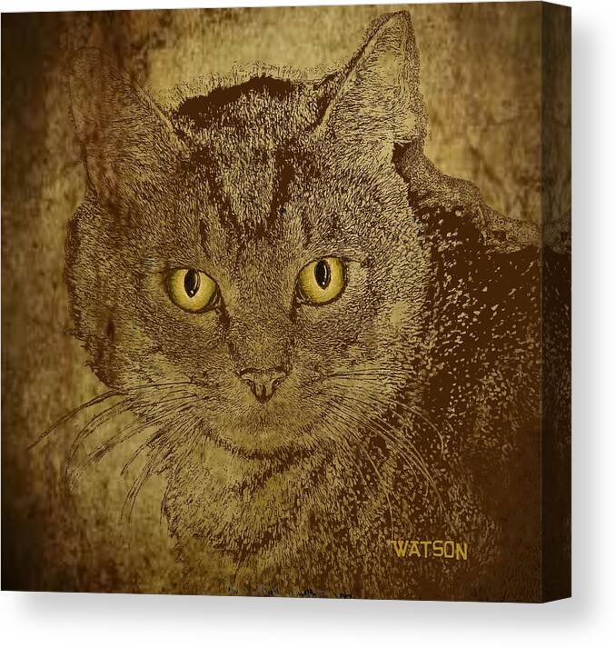 Cat Prints Canvas Print featuring the digital art Sepia Cat by Marlene Watson