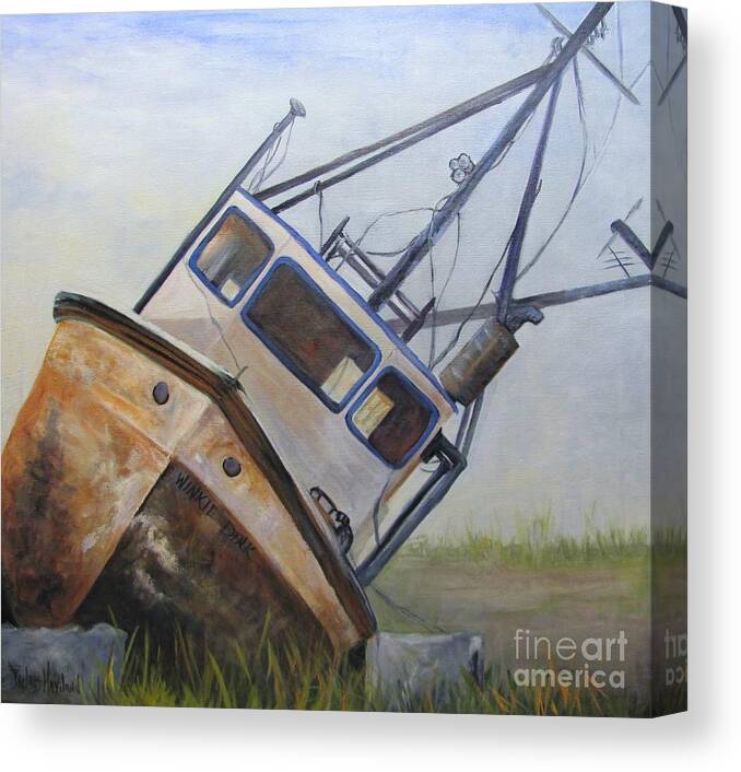 Shrimp Boat Canvas Print featuring the painting Shipwrecked Ike by Barbara Haviland