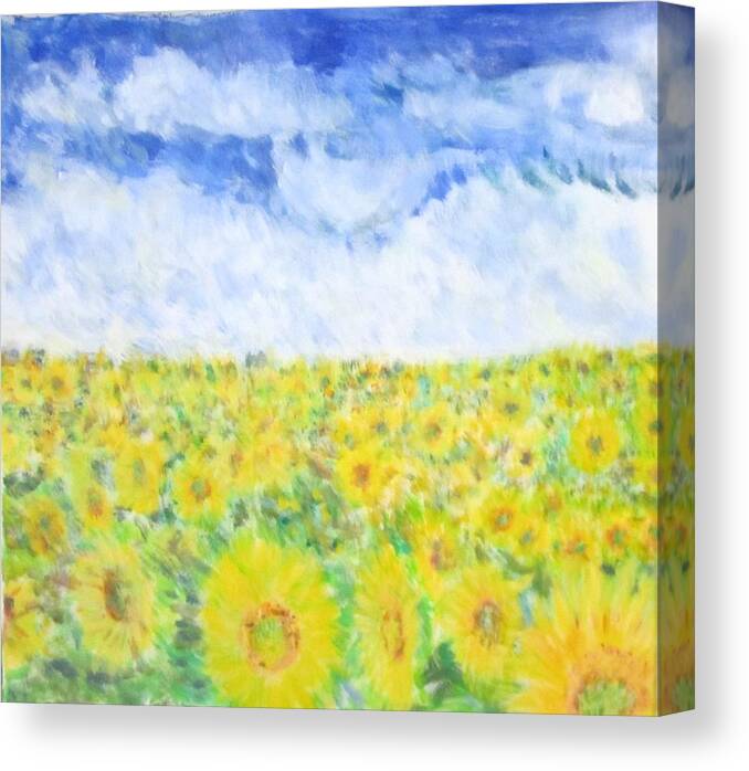 Impressionism Canvas Print featuring the painting Sunflowers in a Field in Texas by Glenda Crigger