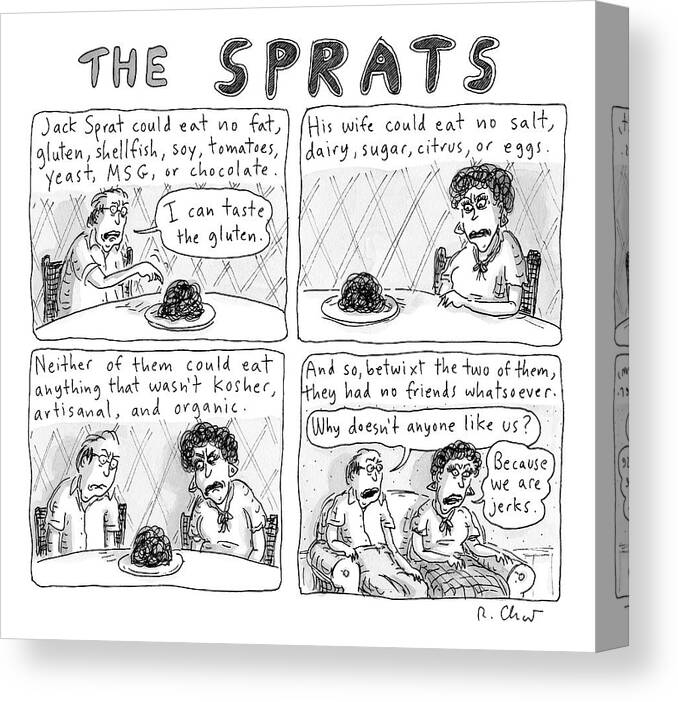 Captionless Canvas Print featuring the drawing The Sprats - Four Panel Comic About The Sprats' by Roz Chast