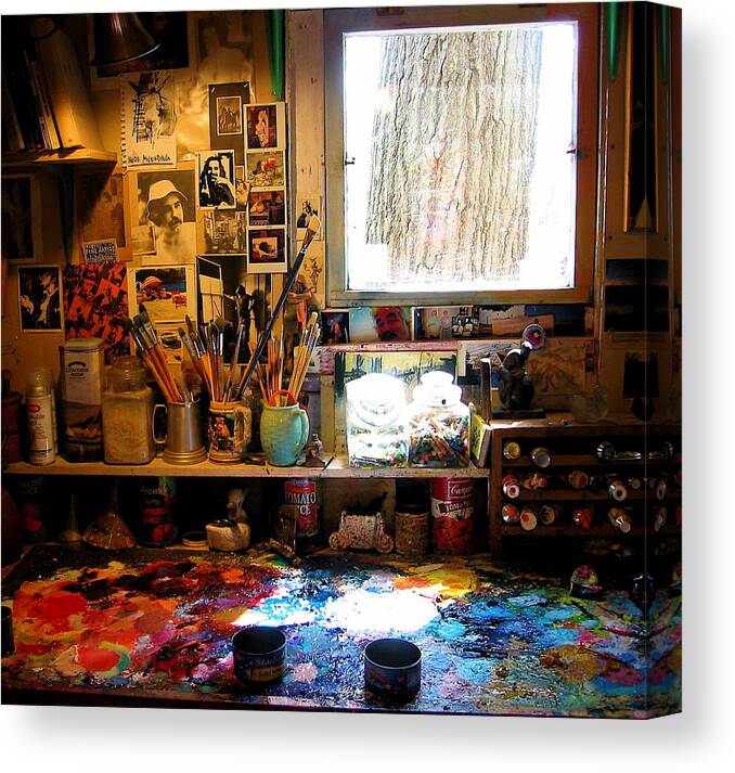  Canvas Print featuring the painting Tree Trunk Window by Les Leffingwell