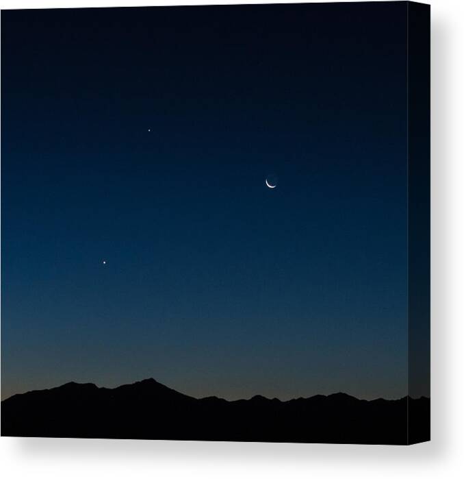 Yucca Valley Canvas Print featuring the painting Two Planets and a Moon by Carolina Liechtenstein