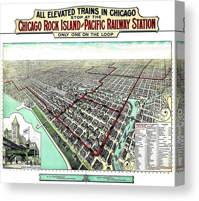 Map Canvas Print featuring the photograph Vintage Map of the Chicago L by Benjamin Yeager